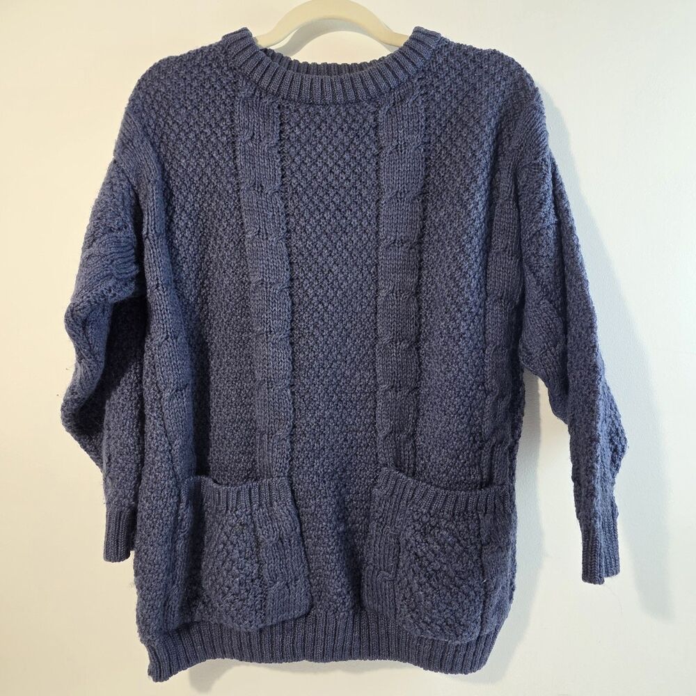 Vintage LL Bean Cable Knit Sweater Women's M Wool Blue Fisherman England *Read*